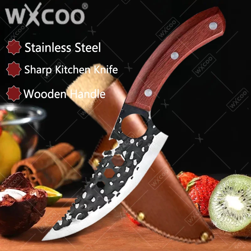 WXCOO Forged Kitchen Knife Fish Boning Butcher Knife Stainless Steel Multifunctional Bottle Opener Knife for Cooking BBQ Tools