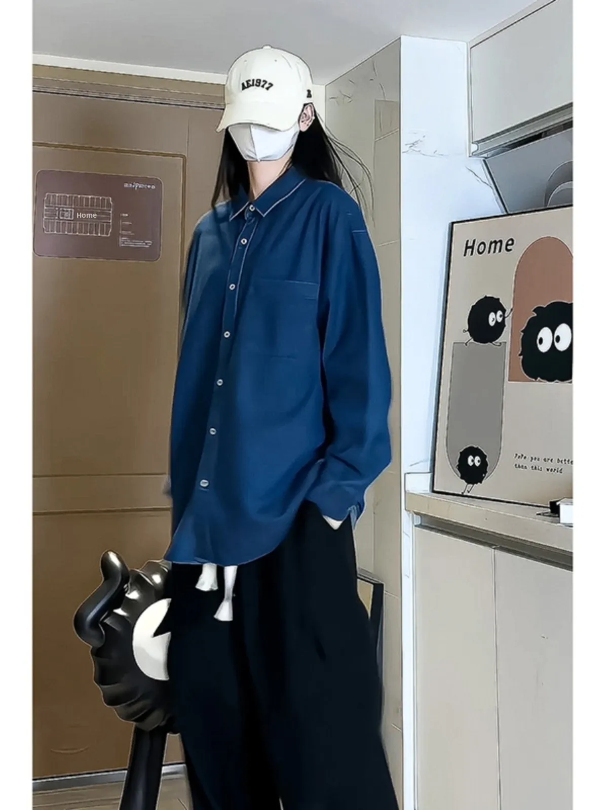 

Retro Blue Denim irt Long Sve Men's Inner Wear Teenage Spring Design Casual Faionable Outerwear American Leisure Sle