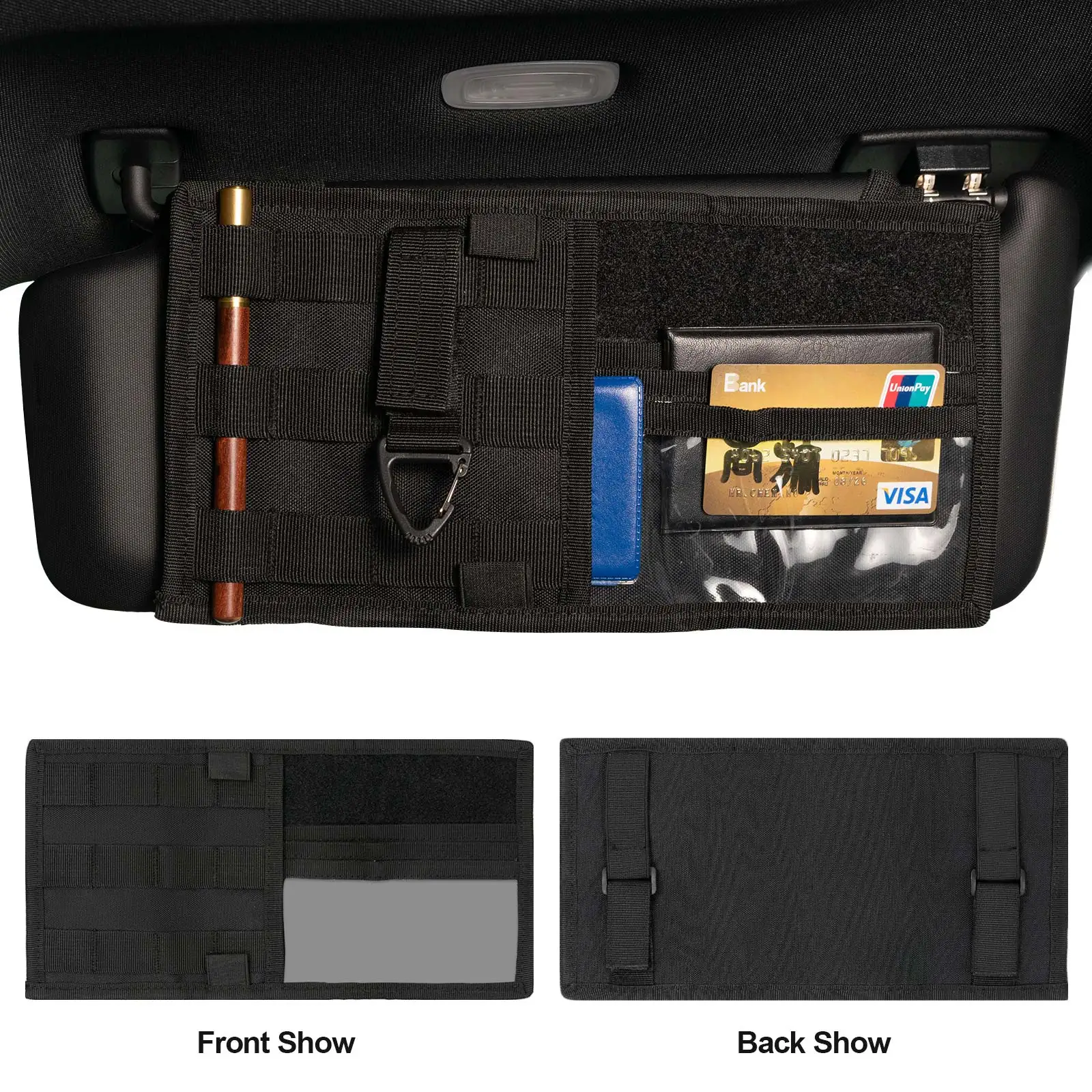 Tactical MOLLE Vehicle Visor Panel EDC Tool Pouch CD Storage Bag Truck Van Car Sun Visor Organizer Auto Gear Accessories Holder