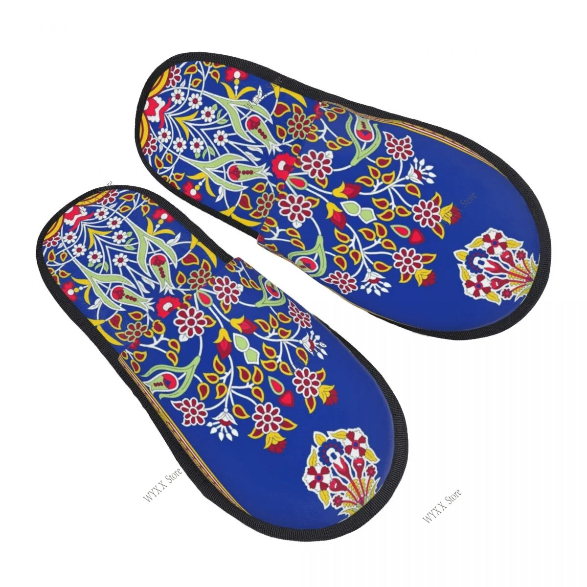 

Baroque Blue Flower Slipper For Women Men Fluffy Winter Warm Slippers Indoor Slippers