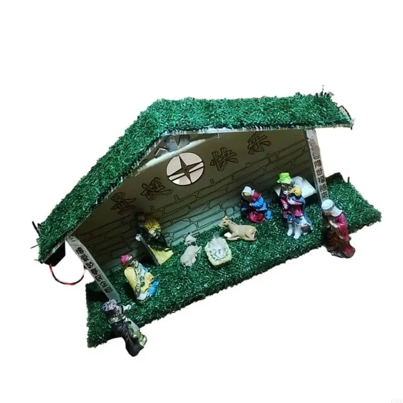 

P88F Versatile Nativity Sculpture Set Realistic New Christmas Manger Nativity Figurine LED Lighted Statue Christmas Decor