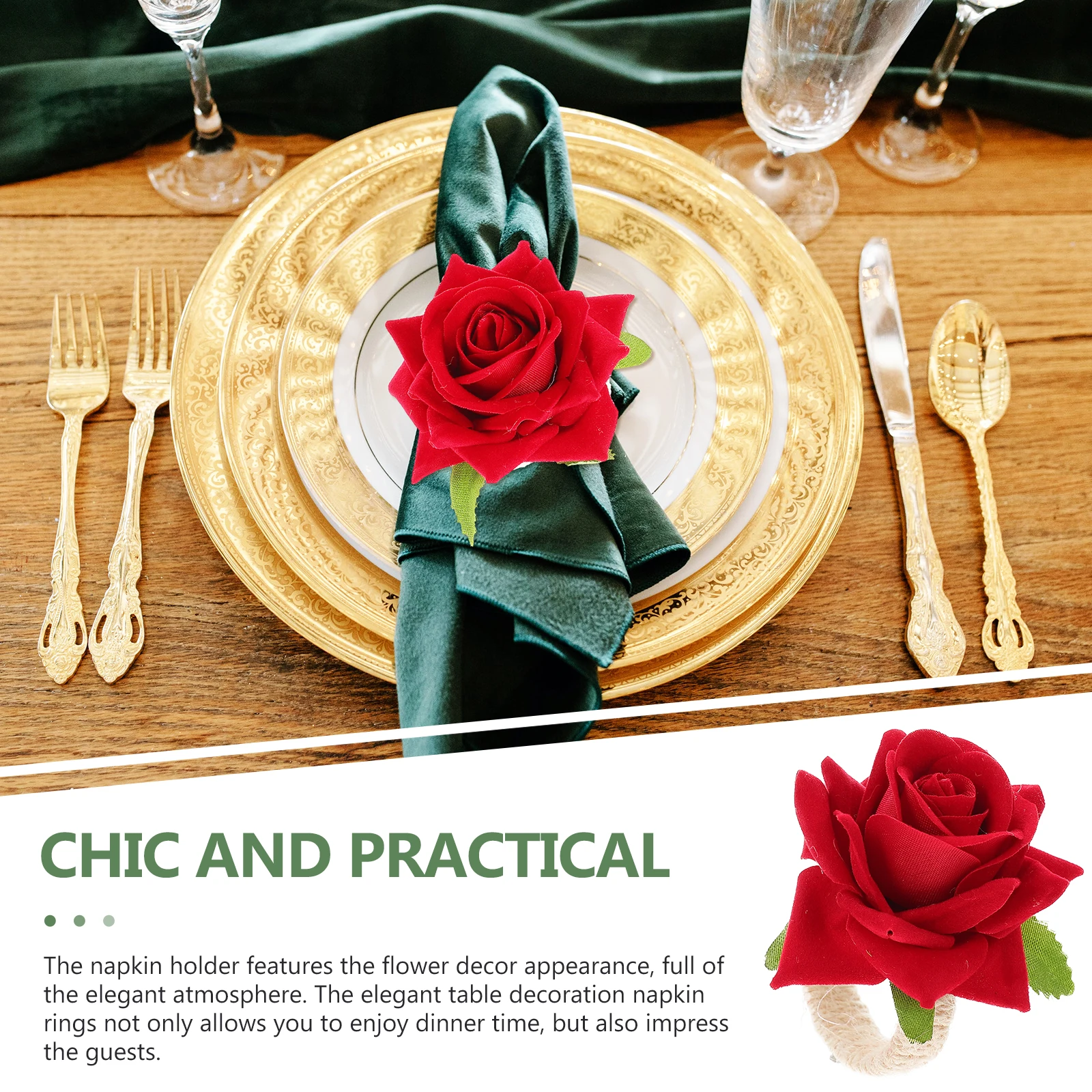

4Pcs Rose Flower Napkin Rings Exquisite Handmade Napkin Holder for Home Wedding Dinner Table Decor Party Supplies