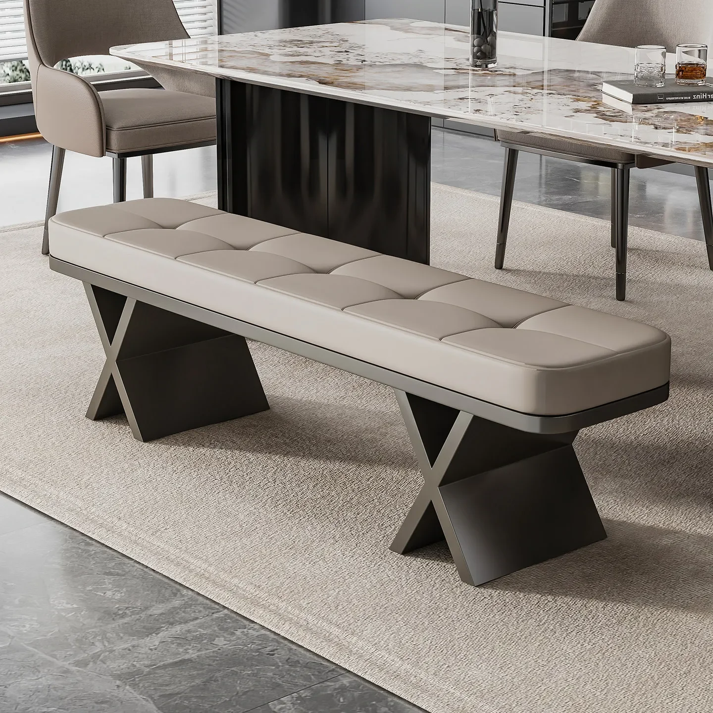 dining table and chair bench, shoe stool entering the house, modern simplicity, Italian minimalist light luxury