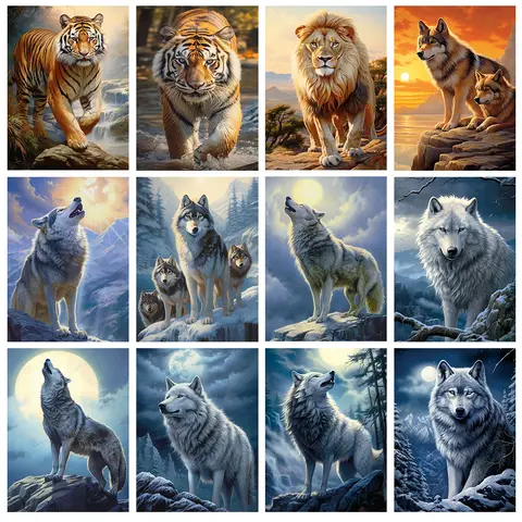 DIY 다이아몬드 페인팅 동물 늑대 호랑이 풀 다이아몬드 모자이크 자수, 설산 풍경 크로스 스티치 아트, 홈 데코