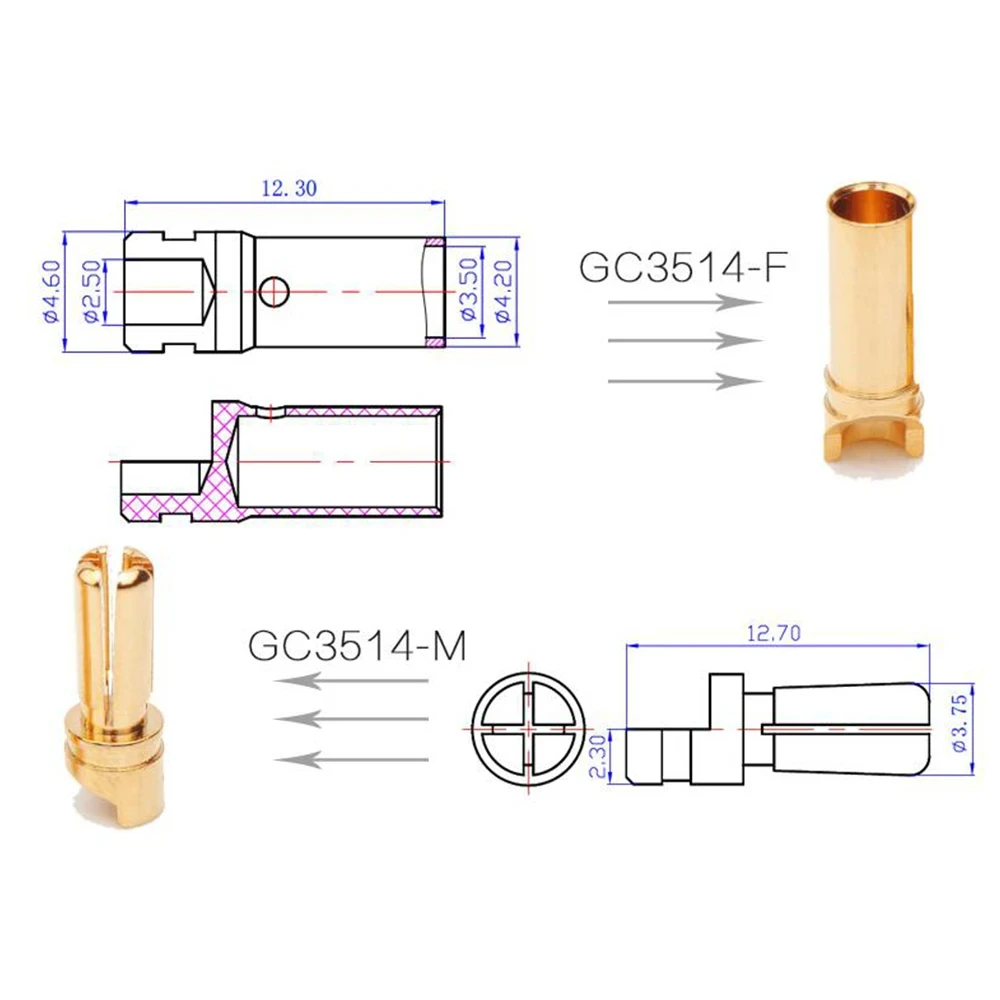 10 / 20 / 50 /100 Paar 3.5Mm Bananenplug Mannelijke Vrouwelijke Connector Verguld Voor Rc Batterij Rc Motor Esc Rc Accessoires