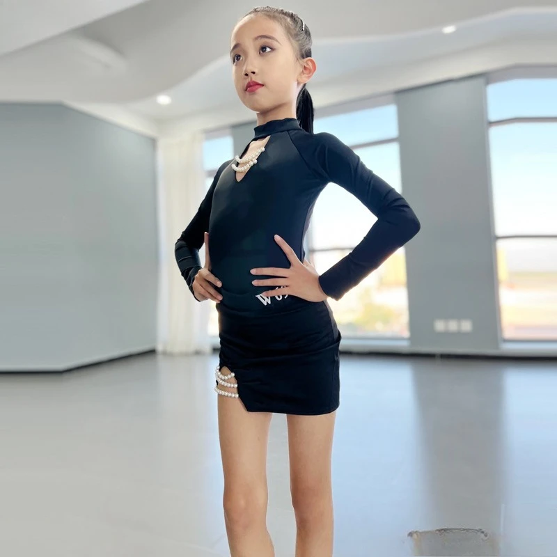 New Children's Latin Dance Clothes Children's Women's Advanced Dance Practice Clothes Set Professional Training Clothes Autumn