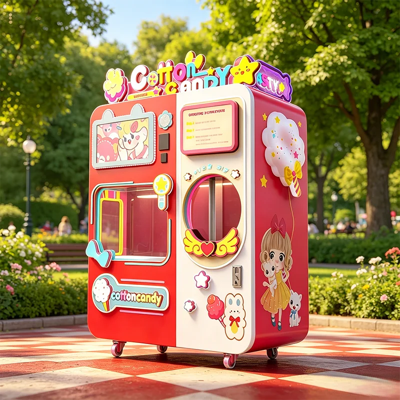 Durable Body Automatic Cotton Candy Vending Machine Self Help Sugar Floss Maker For Business Street