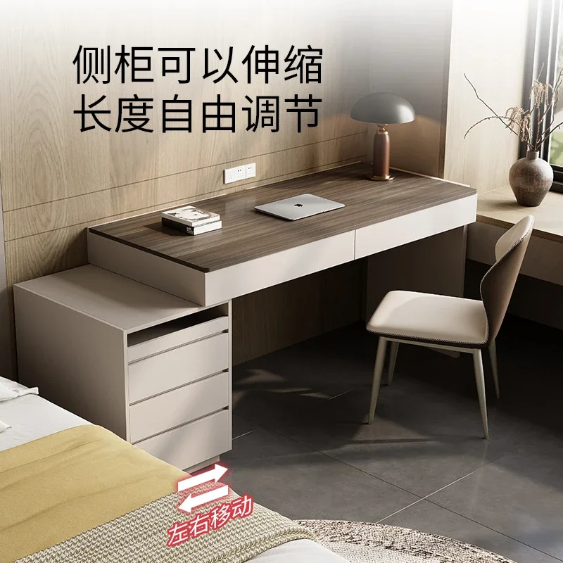 

Bedroom desk Small apartment light luxury modern Italian minimalist study table rock slab solid wood computer table dresser