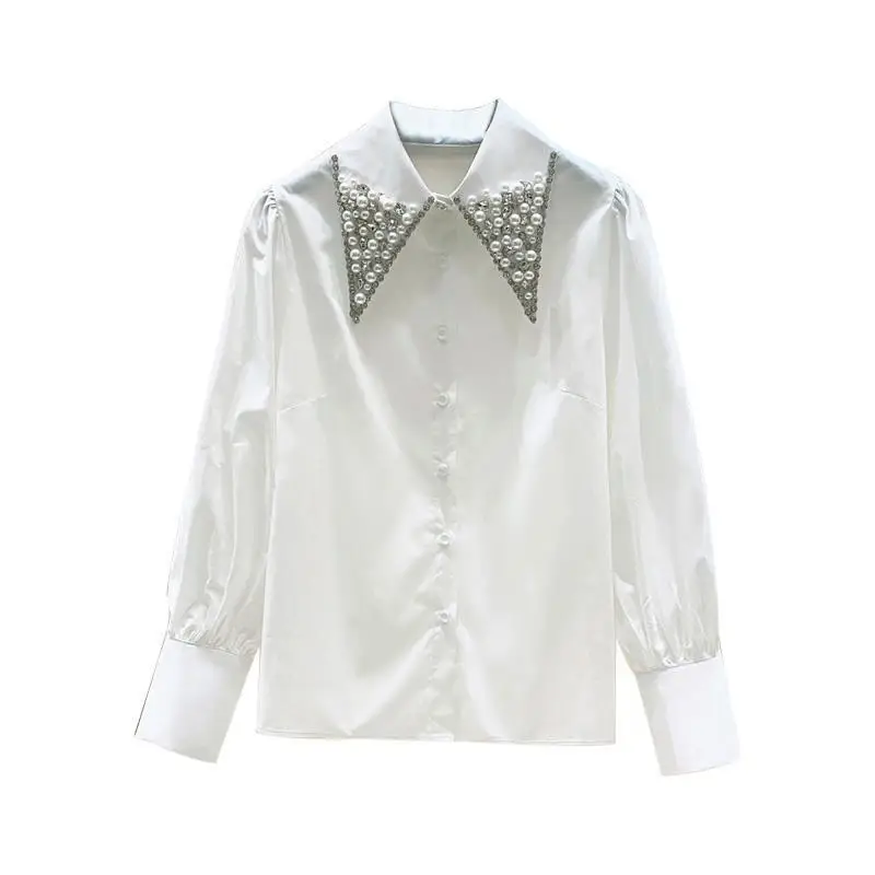 Women Clothing Office Lady White All-match Blouse Long Sleeve Solid Color Simplicity Basic Elegant Shirt Tops Casual Fashion