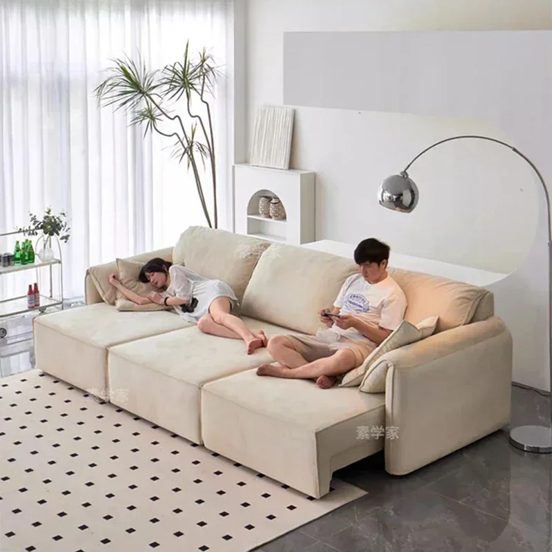 Minimalism Fabric Art Living Room Sofa Nordic Simple Retractable Feature Reclining Sofas Lazy Home Furniture