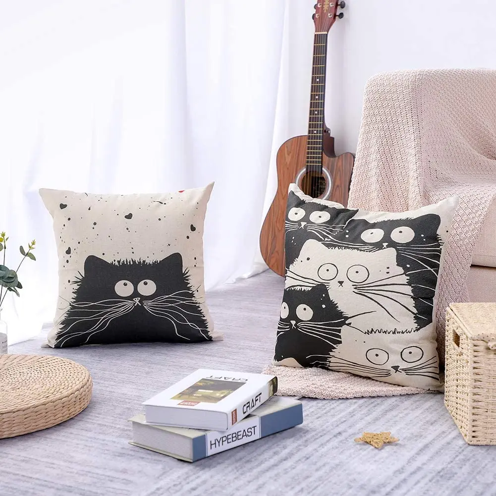 Chinchilla black and white cushion cover, linen decorative pillowcase living room sofa car home decoration cushion cover