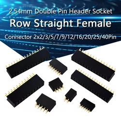 10pcs 2.54mm Double Row Straight Female 2-40P Pin Header Socket Connector 2x2/3/4/5/6/7/8/9/10/12/14/16/18/20/25/30/40Pin