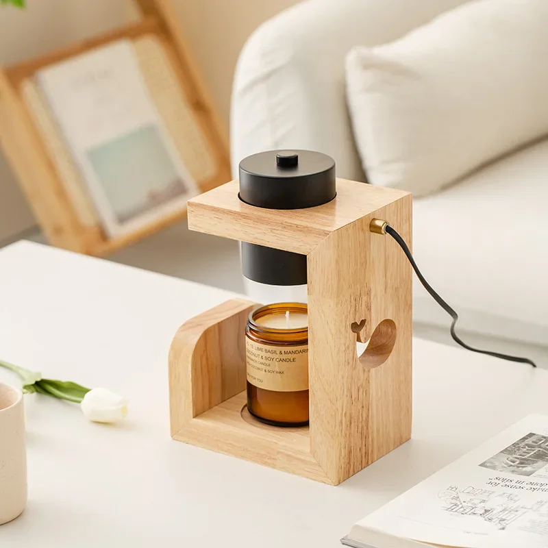 Bougie électrique à base en bois parfumée, lumière réglable, lampe chauffante populaire, cadeau de parfum à la maison