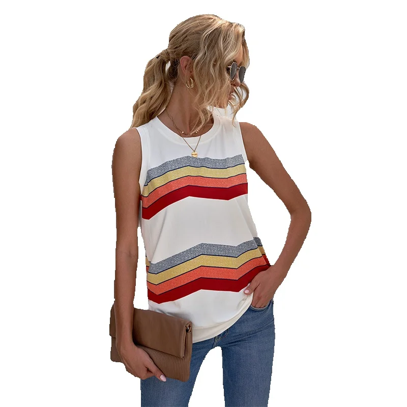 

Shiying Summer New Sleeveless Striped Top Women's Slim Fit Small Tank 2561429