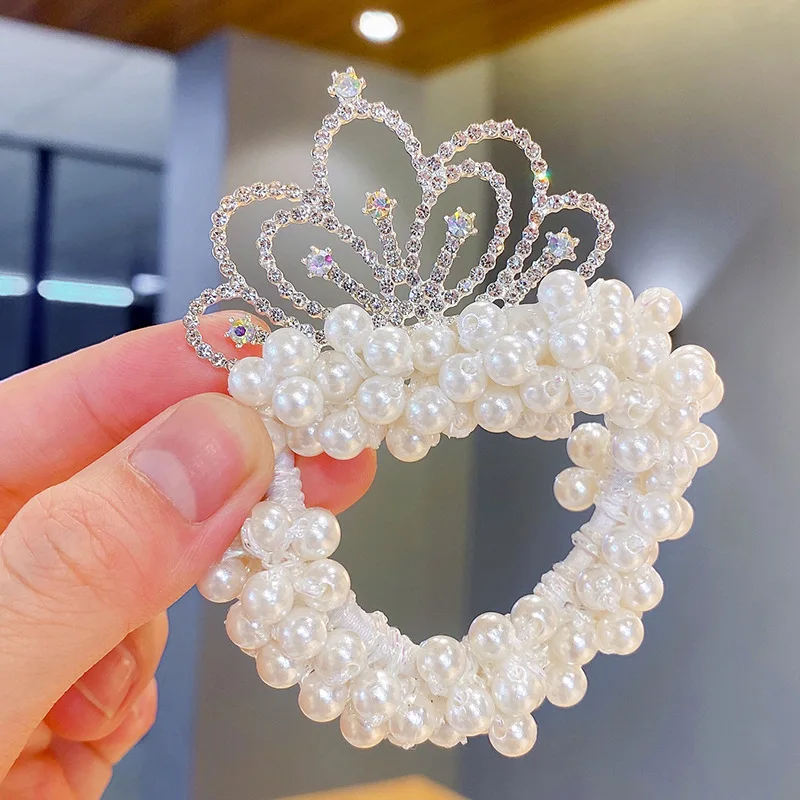 1PCS New Fashion Pearl Crown Princess Cute Kids Elastic Hair Bands Children Hair Ties Girls Hair Accessories Baby Headwear