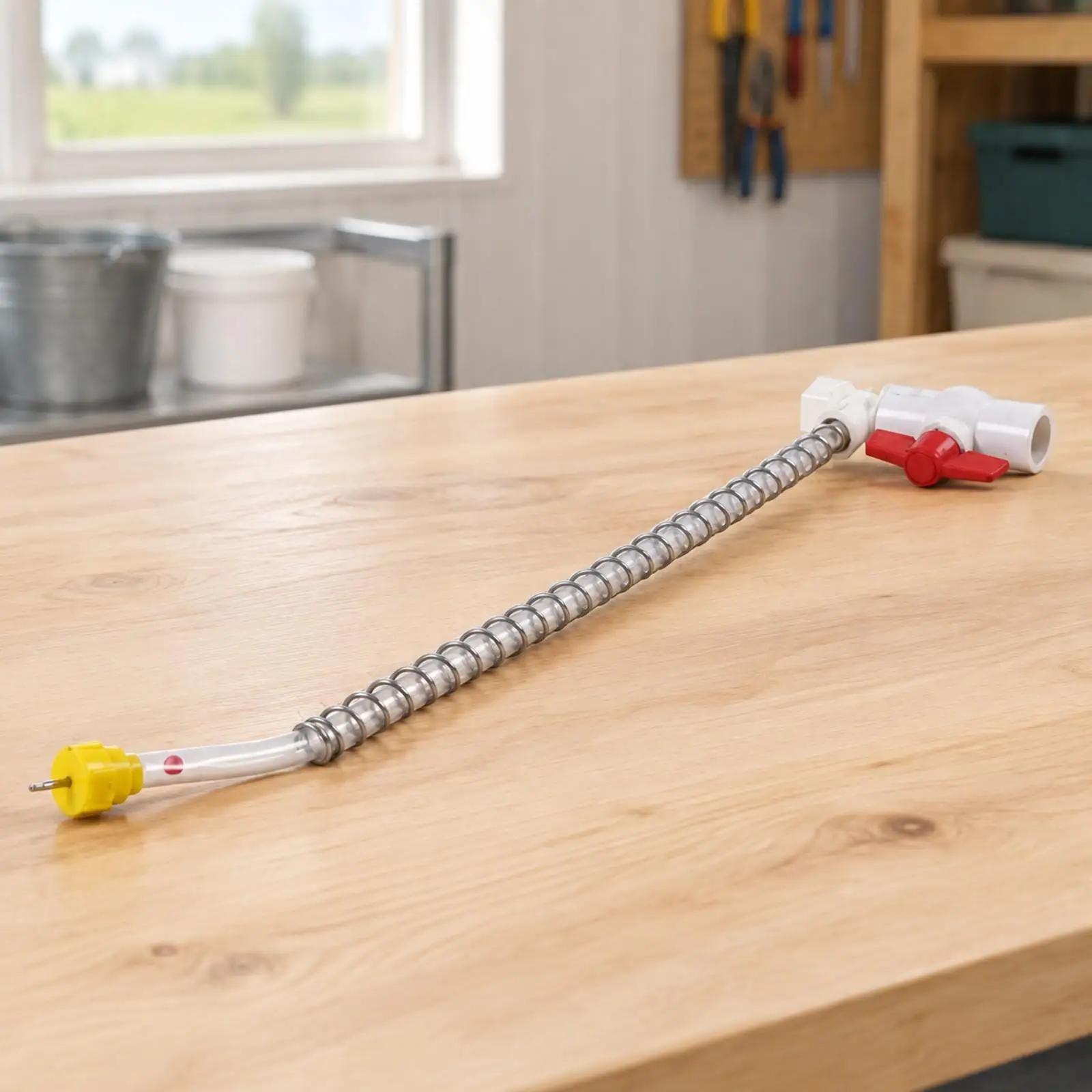Poultry Watering Component Flexible Poultry Water Line End Assembly with Safeguarding Spring for Chicken Coops, Farm Enclosures