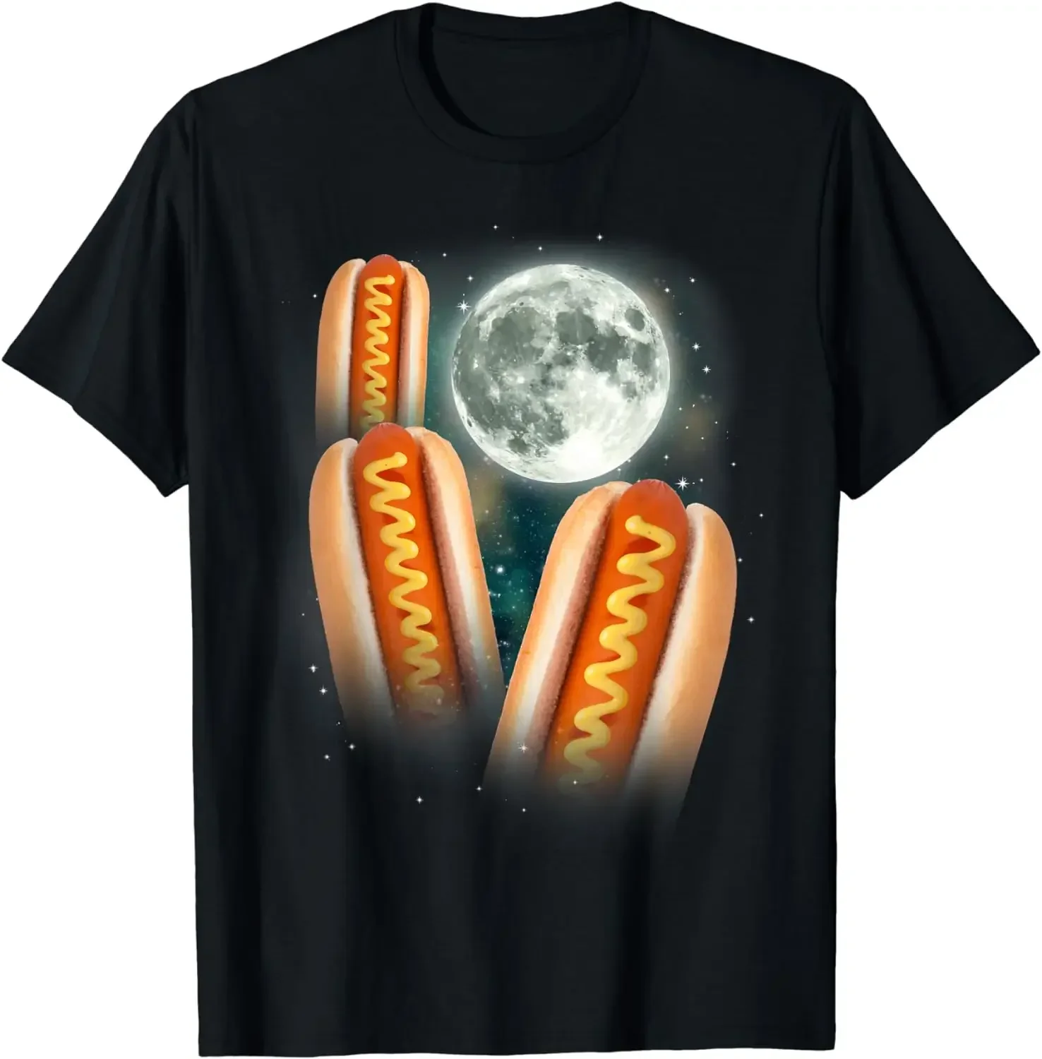 Funny 3 Howling Hotdogs Cursed Meme T-Shirt harajuku New Mens T Shirts  Vintage Ropa Hombre Three Glizzy Moon oversized SUMMER