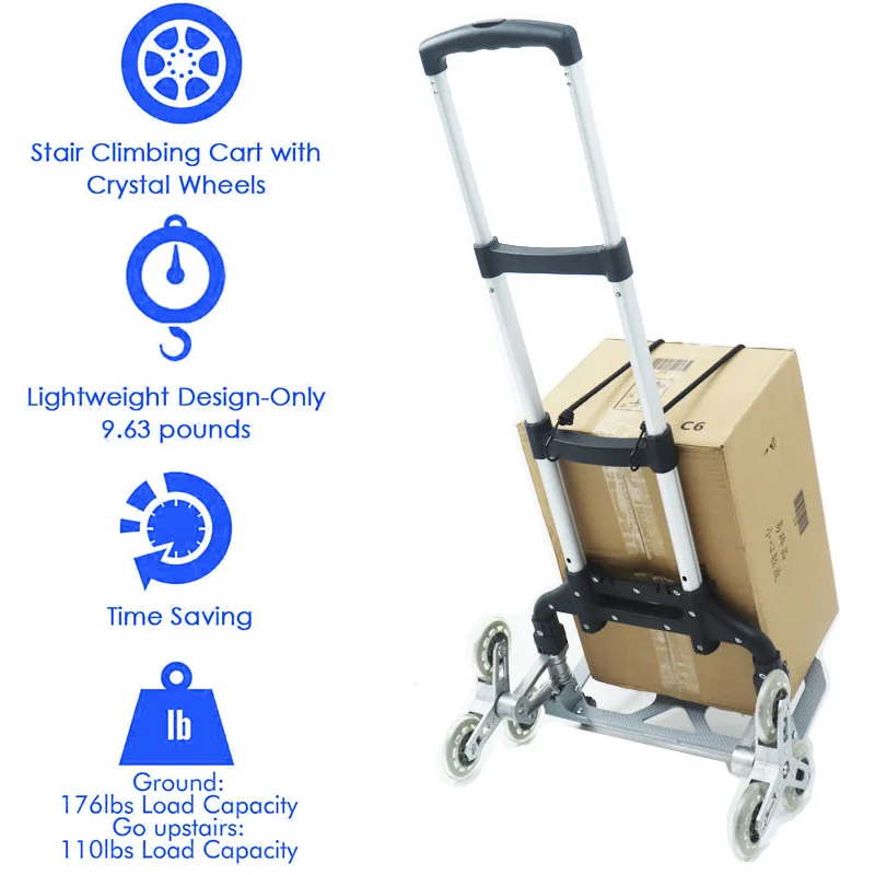 

All Terrain Stair Climbing Cart Hand Truck with Bungee Cord Portable Folding Trolley for Upstairs Cargo with bag