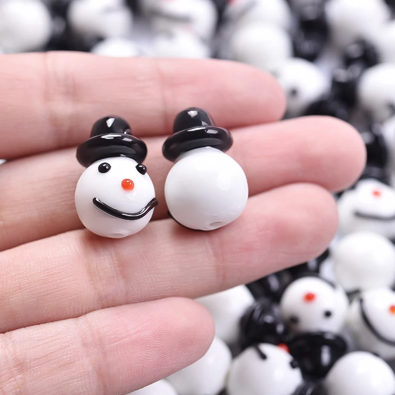 New 10/20/30pcs/lot Cute Cartoon Snowman Glass Beads Charms DIY Earring Jewelry Making Accessories Necklaces Bracelets Findings