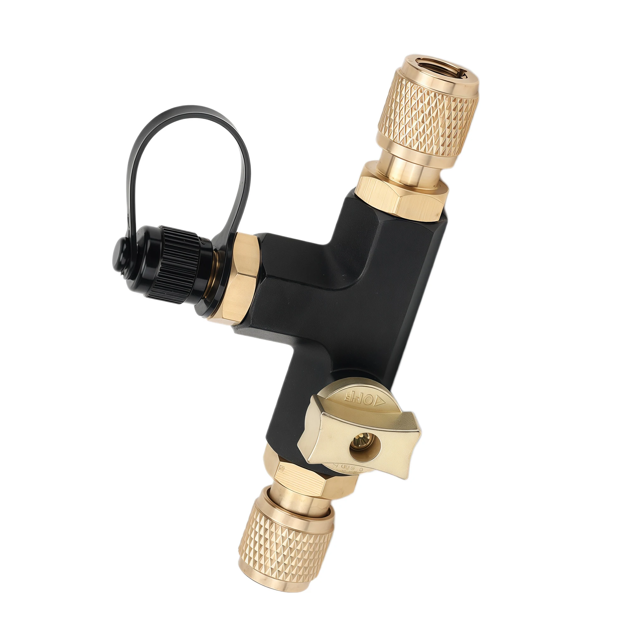 HVAC Vacuum Pump Adapter 3-Way Valve, Thickened Copper Alloy 1/4 SAE Fitting for Micron Gauge Air Conditioning Service