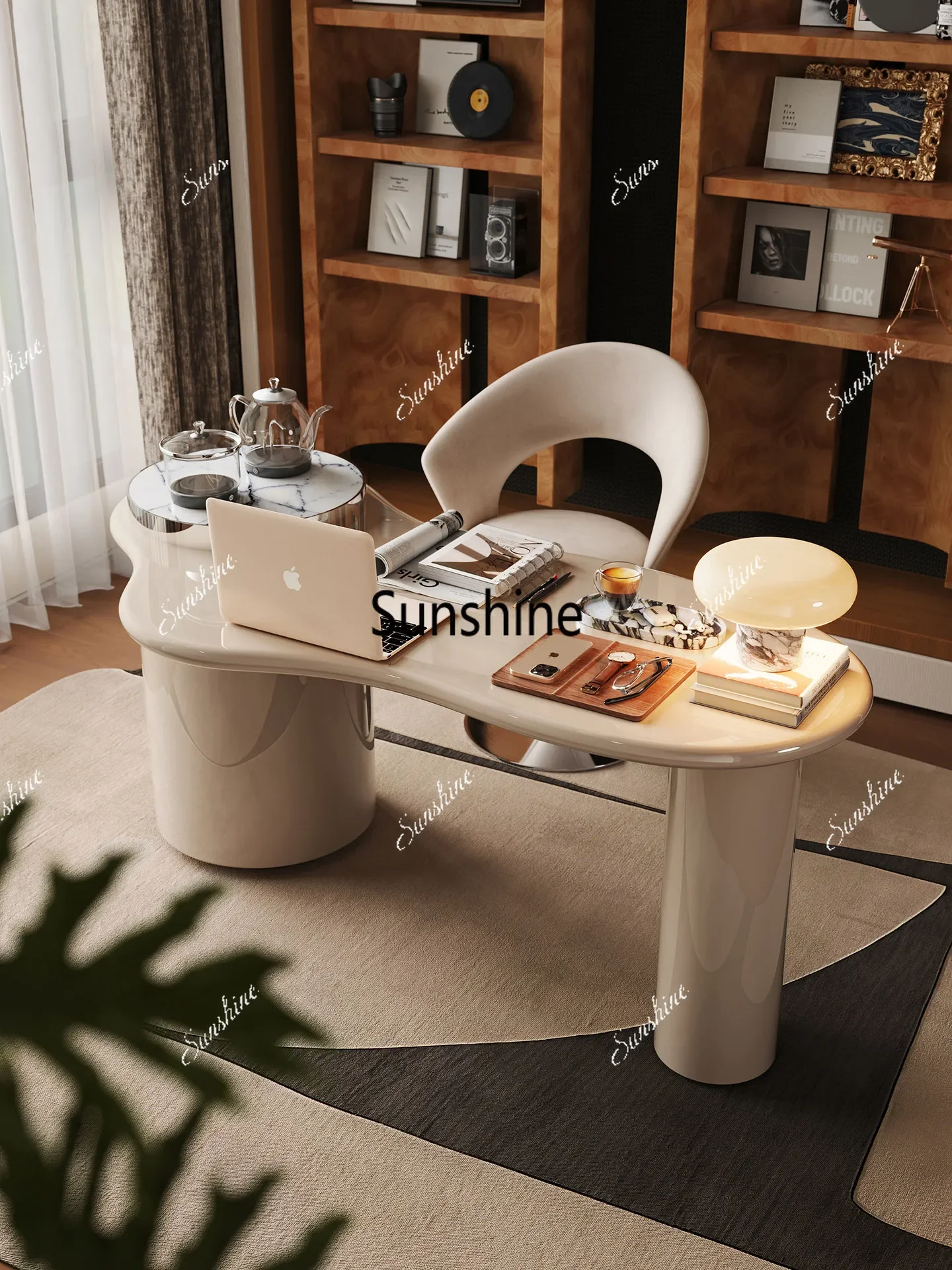 Modern light luxury cream style luxury stone tea table high-end balcony tea tableT*