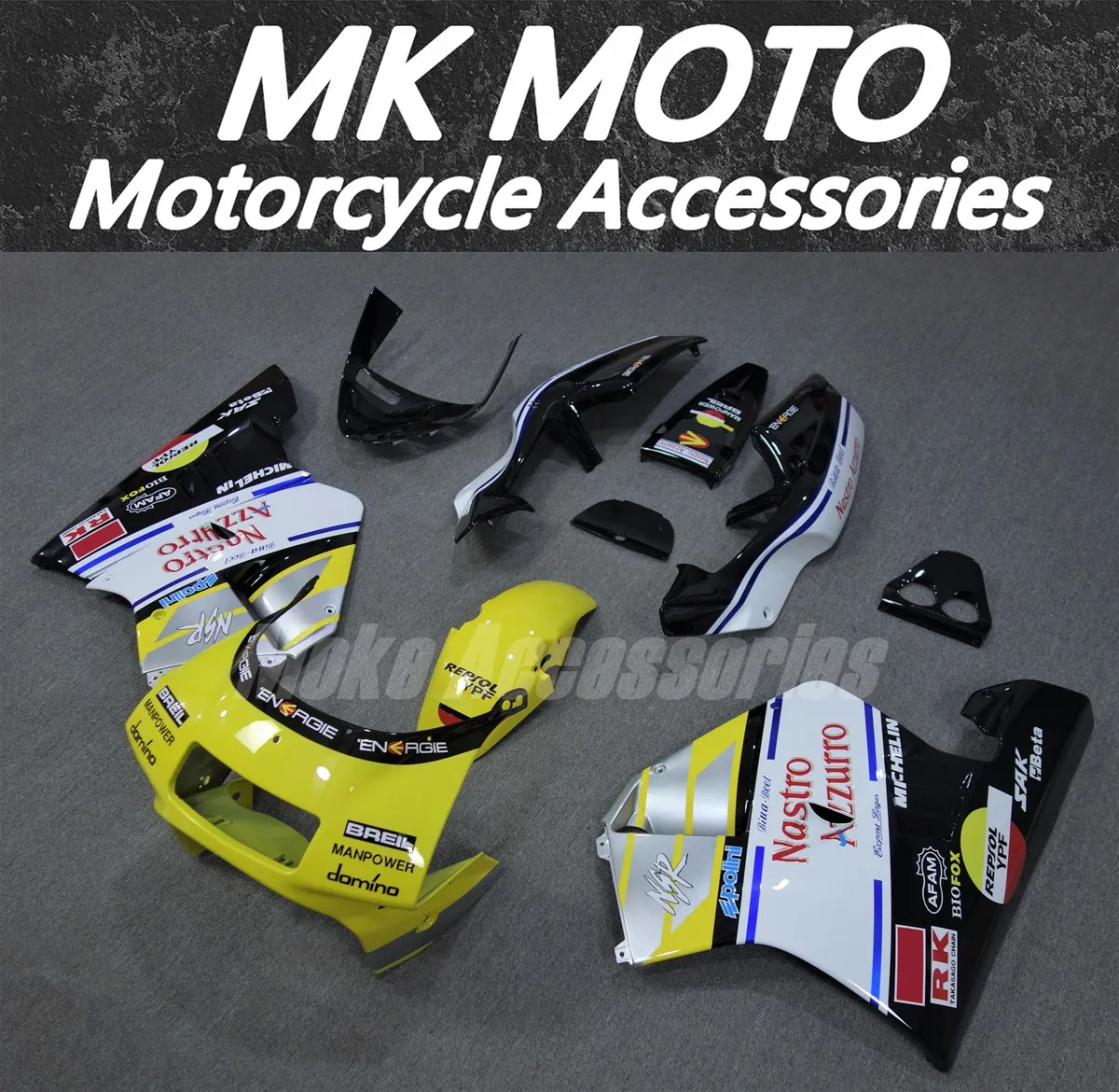 مجموعة انسيابية للدراجات النارية من Moke Moto مناسبة لـ NSR250 PGM3 P3 MC21 مجموعة هيكل السيارة عالية الجودة حقن ABS أبيض أصفر أسود