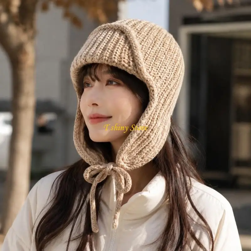 N58F Winter Earflap Hat with Extended Ear Panels, Tie-On Closure, and Fold-Up Wearing Option for Walks and Cycling Commutes