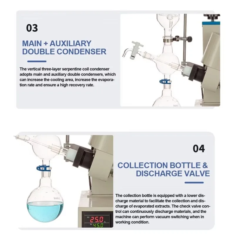مصغرة 1L مختبر الكيمياء الزجاج الروتاري المبخر عدة التقطير الرقمي كريستال مضخة المحرك مصدر كهربائي-مفتاح #3