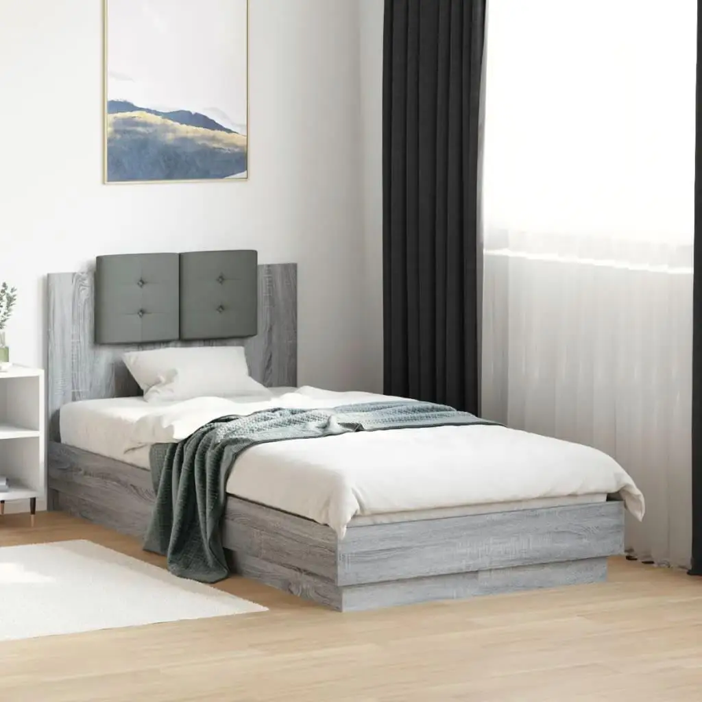 Grey Sonoma Single Bed Frame with LED Lights - 90x190 cm (Mattress Not Included) - Modern Design