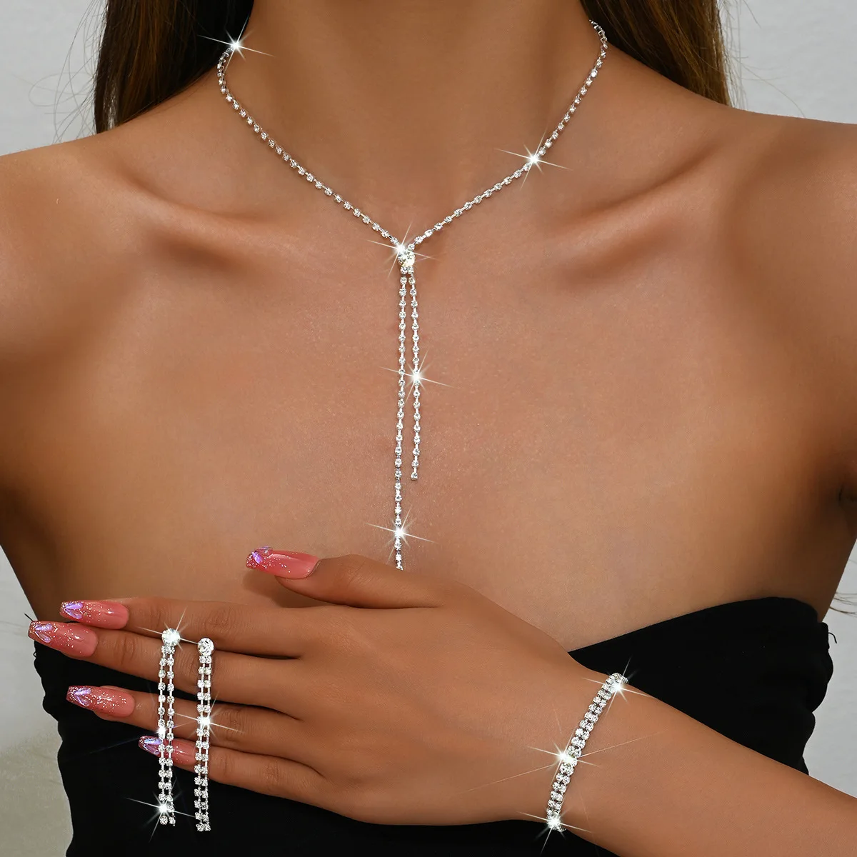 

3PCS for Women Fashion Geometric Necklace Earrings Bracelet Jewelry Set Suitable for Wedding, Party, Festival Gifts