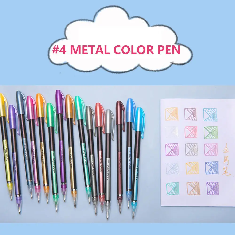 Pen Highlighter Scrapbook Album Journal Office DIY Drawing Color Pen Fine Tip Markers Glitter Gel Pens Set Colored Signing Pen