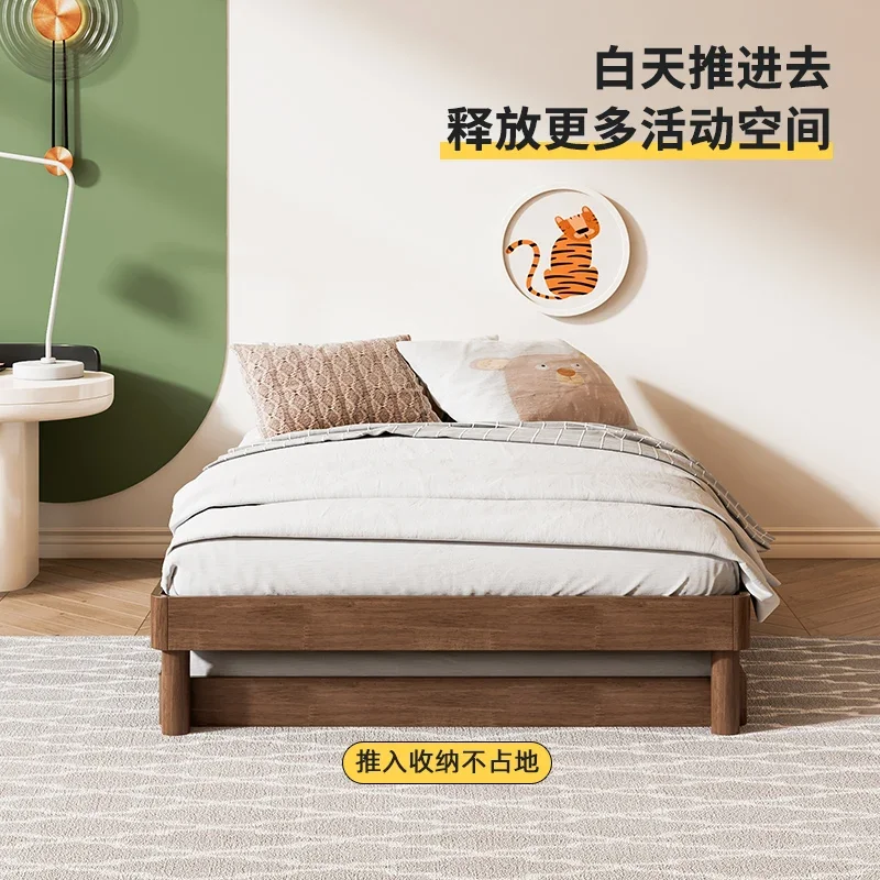 Solid wood Montessori children's bed, Japanese-style floor bed, floor-to-ceiling tatami, single floor pull-out