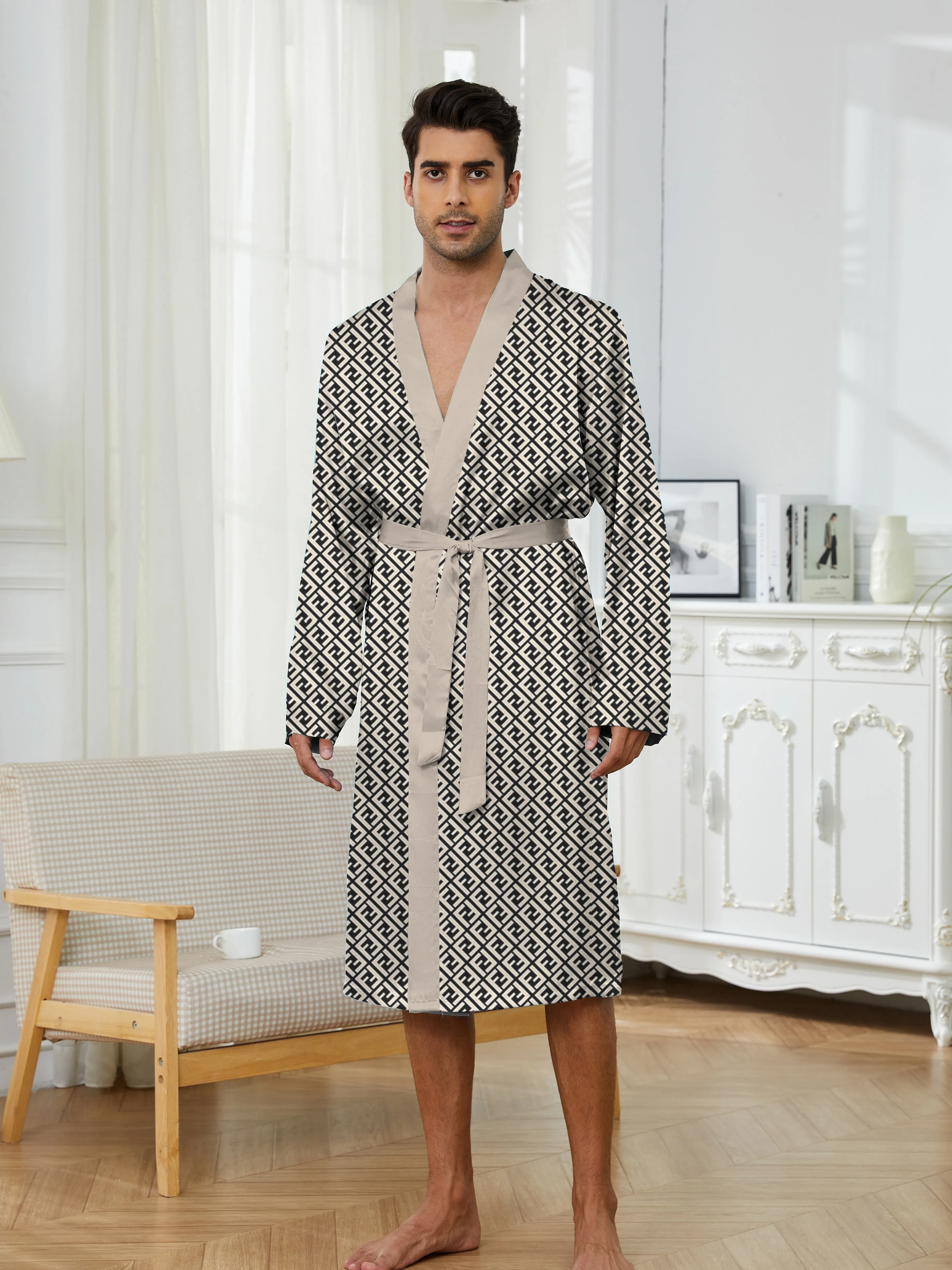 ربيع الخريف الرجال الرقمية المطبوعة متعة النوم رداء، العصرية المنزل التجفيف السريع الترفيه والترفيه دش الرجال البشكير. #2