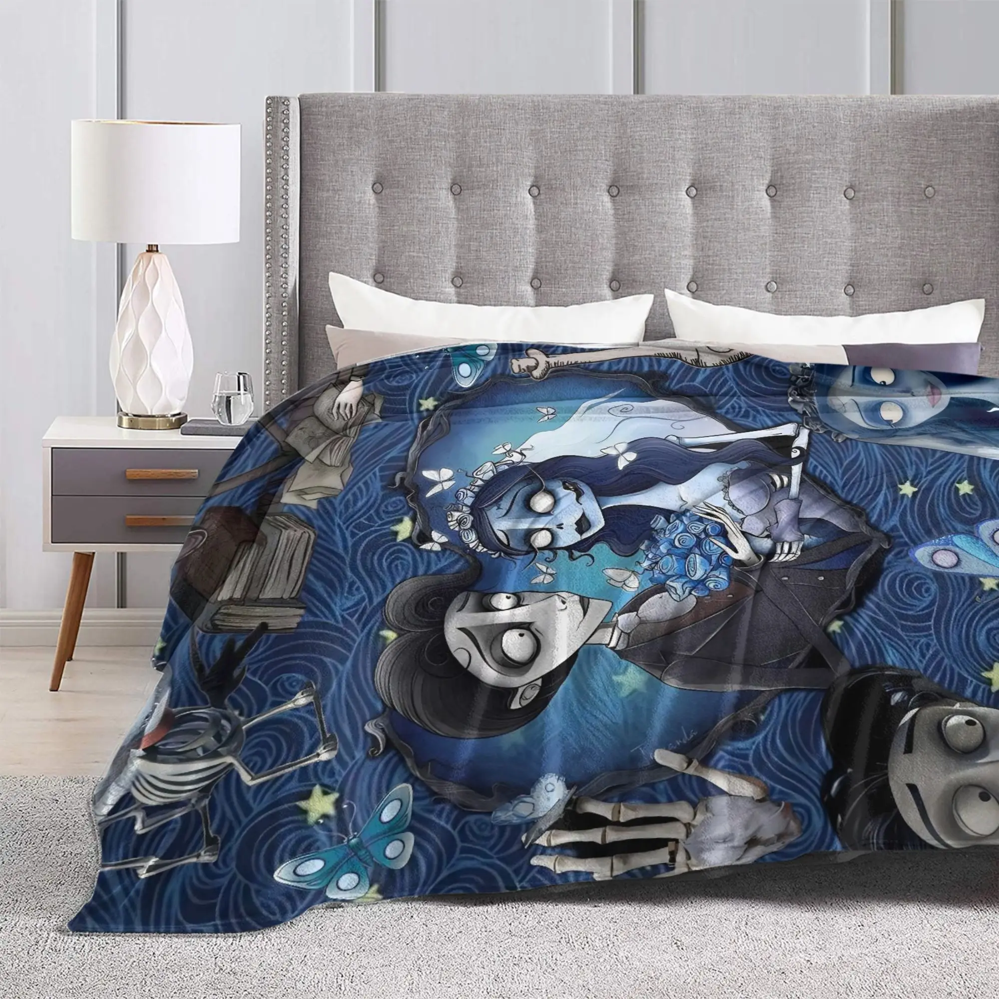 جثة العروس إميلي وفيكتور بطانية الفانيلا المطبوعة تنفس لينة رمي بطانية لحاف الأريكة الأريكة