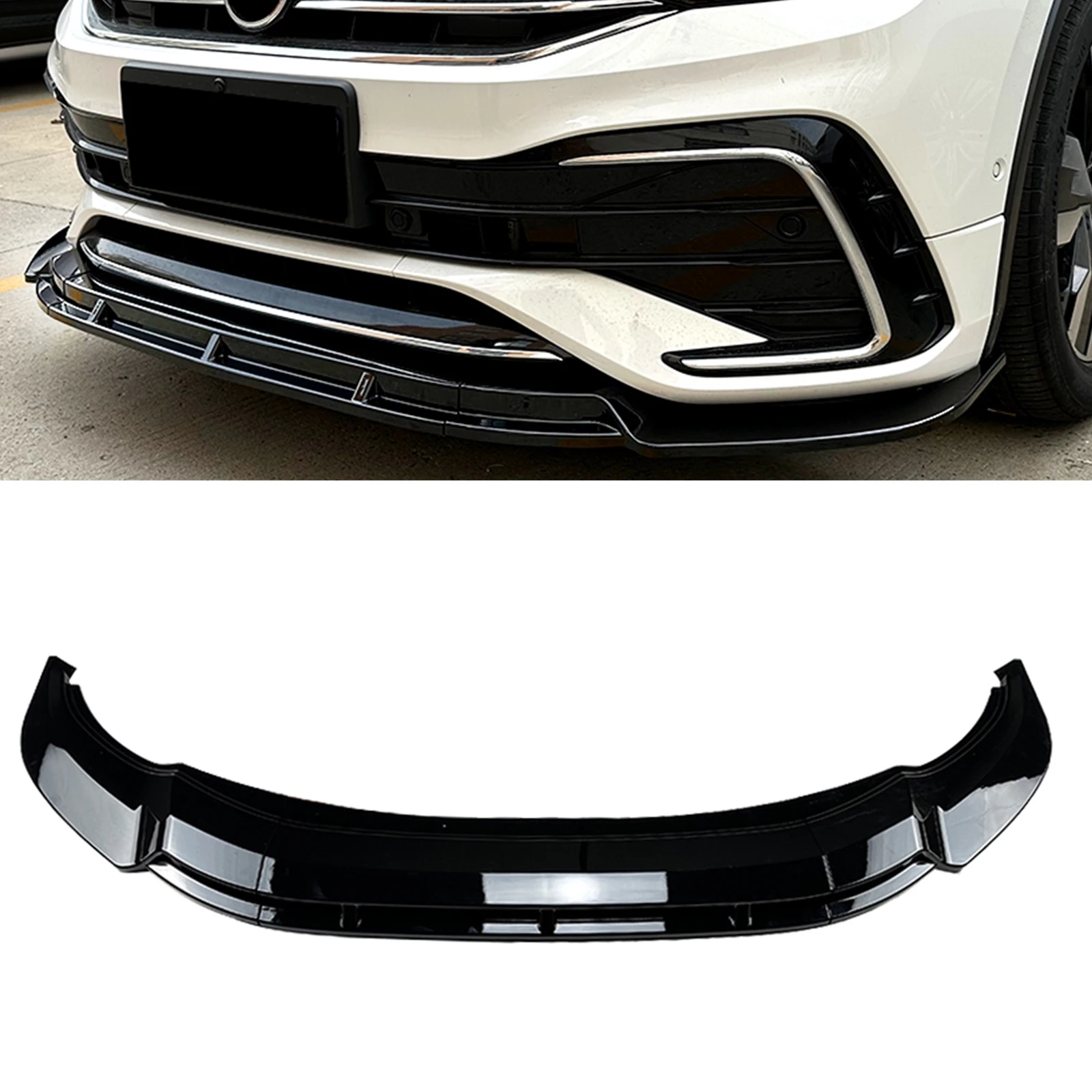 

For Volkswagen VW Tiguan Rline 2021 2022 2023 Gloss Black/Carbon Fiber Look Lower Splitter Lip Body Kit Front Bumper Spoiler Lip