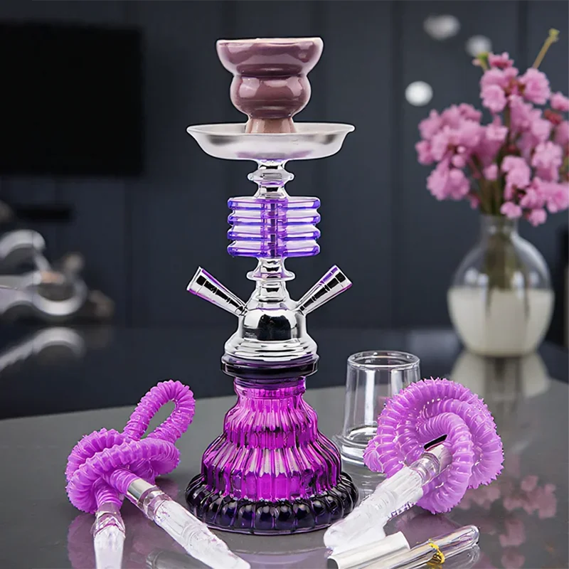 

Фиолетовый, 11,4 дюйма\29 см, маленький, двойной шланг 2, полный набор кальяна для бара, роскошный набор трубок для курения, набор кальяна, стеклянная ваза, керамическая чаша