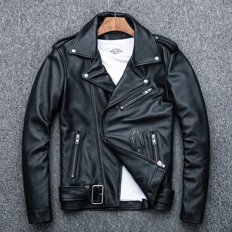

Heavyweight top-quality pure cowhide motorcycle leather men's lapel suit and fashionable new products