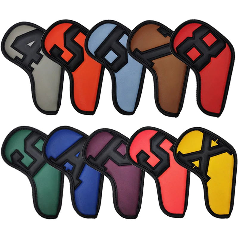 PU Couro Golf Iron Head Covers, Headcovers Cunhas, entrega rápida, 10 pcs