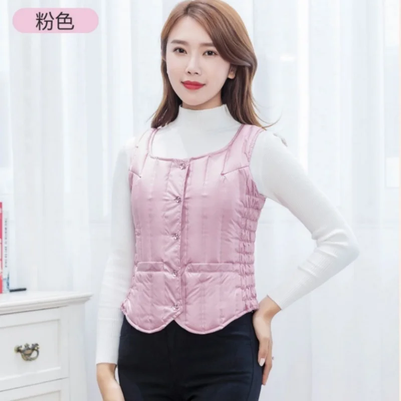 Autumn Winter Short Vest Jacket Women Ultra Light White Duck Down Vests Coat Female Sleeveless Warm Waistcoat Parkas Outwears