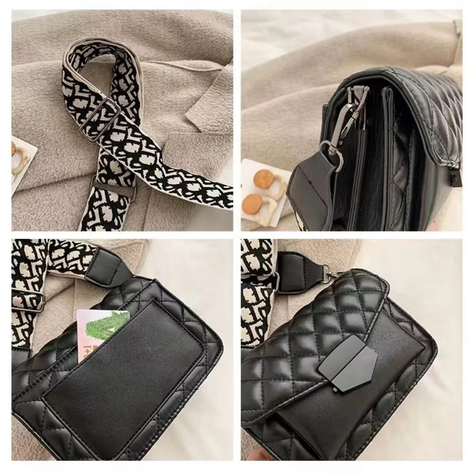 New Fashion Luxury Handbags Women  Bag Wide Shoulder Strap Bag Crossbody Bags Chain Rhombus PU Leather Spring New Special Offer