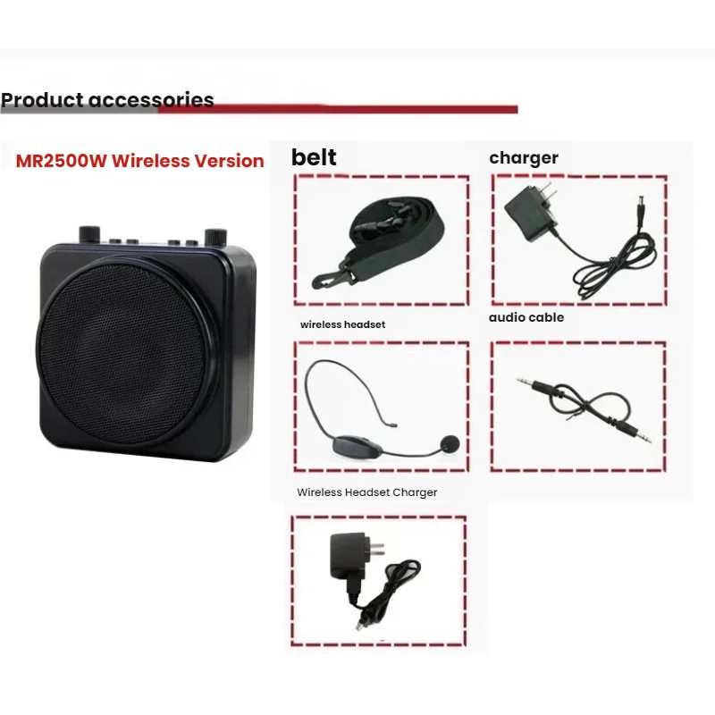 Portable MR2500W 22W AKER Wireless Bluetooth PA Voice Amplifier Headset Microphone Amplifier Speaker Voice W/ Mireless Mic