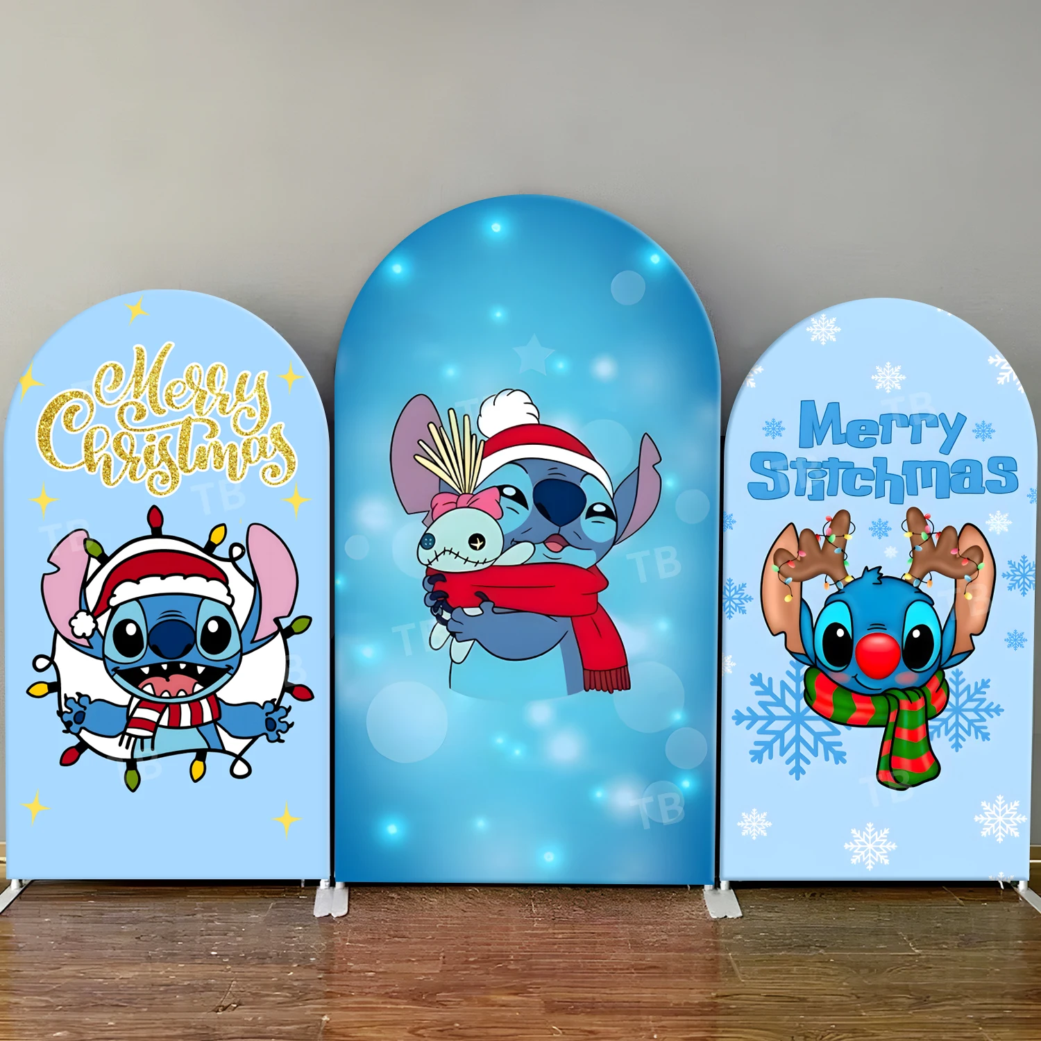 

TB Merry Christmas Stitch Arch Backdrop Cover Ice and Snow for Festival Party Background Wall Decoration Props Elastic Fabric