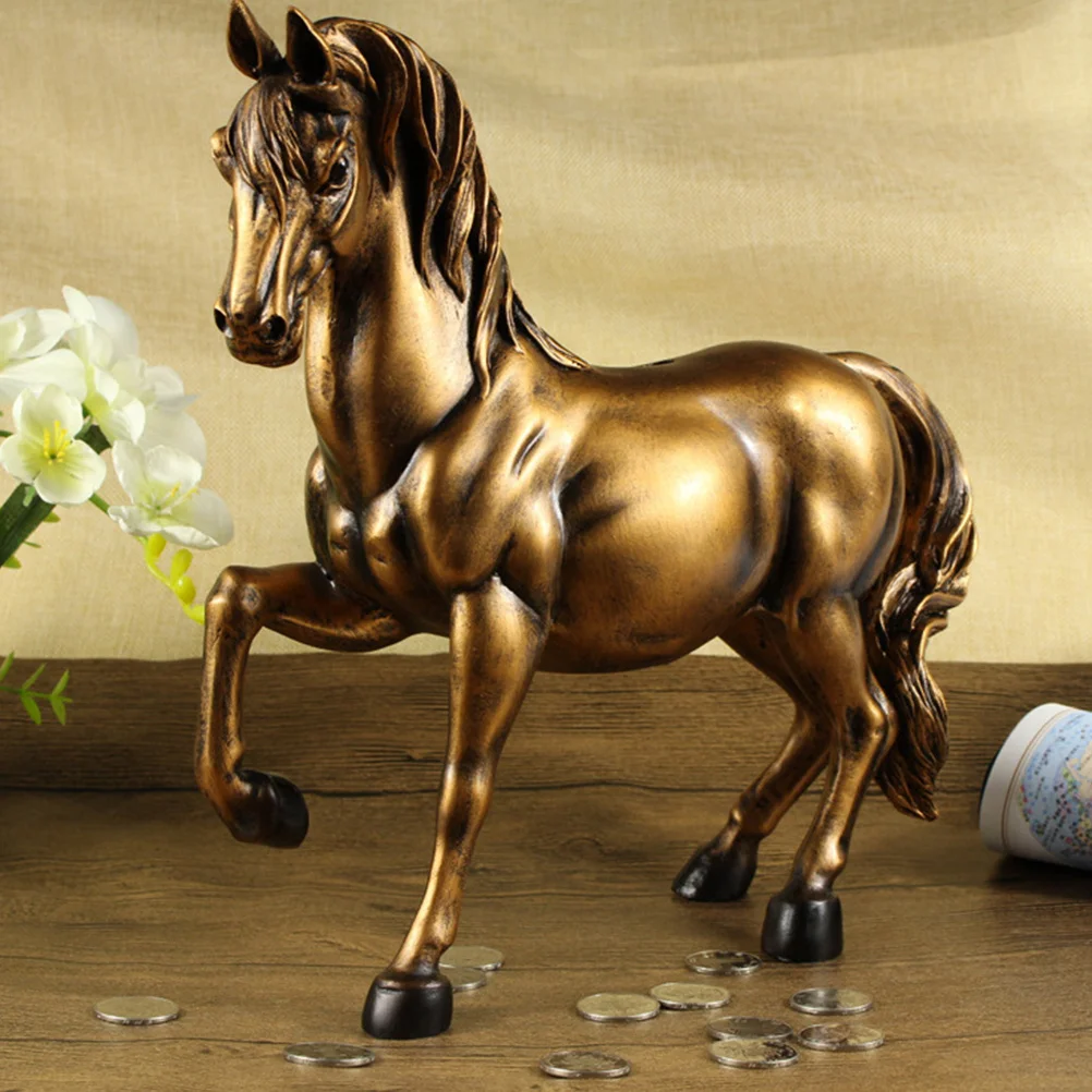 

1pc Horse Shape Storage Jar Delicate Saving Pot Resin Art Coin Bank Smooth Money Pot Creative Gift for Brass