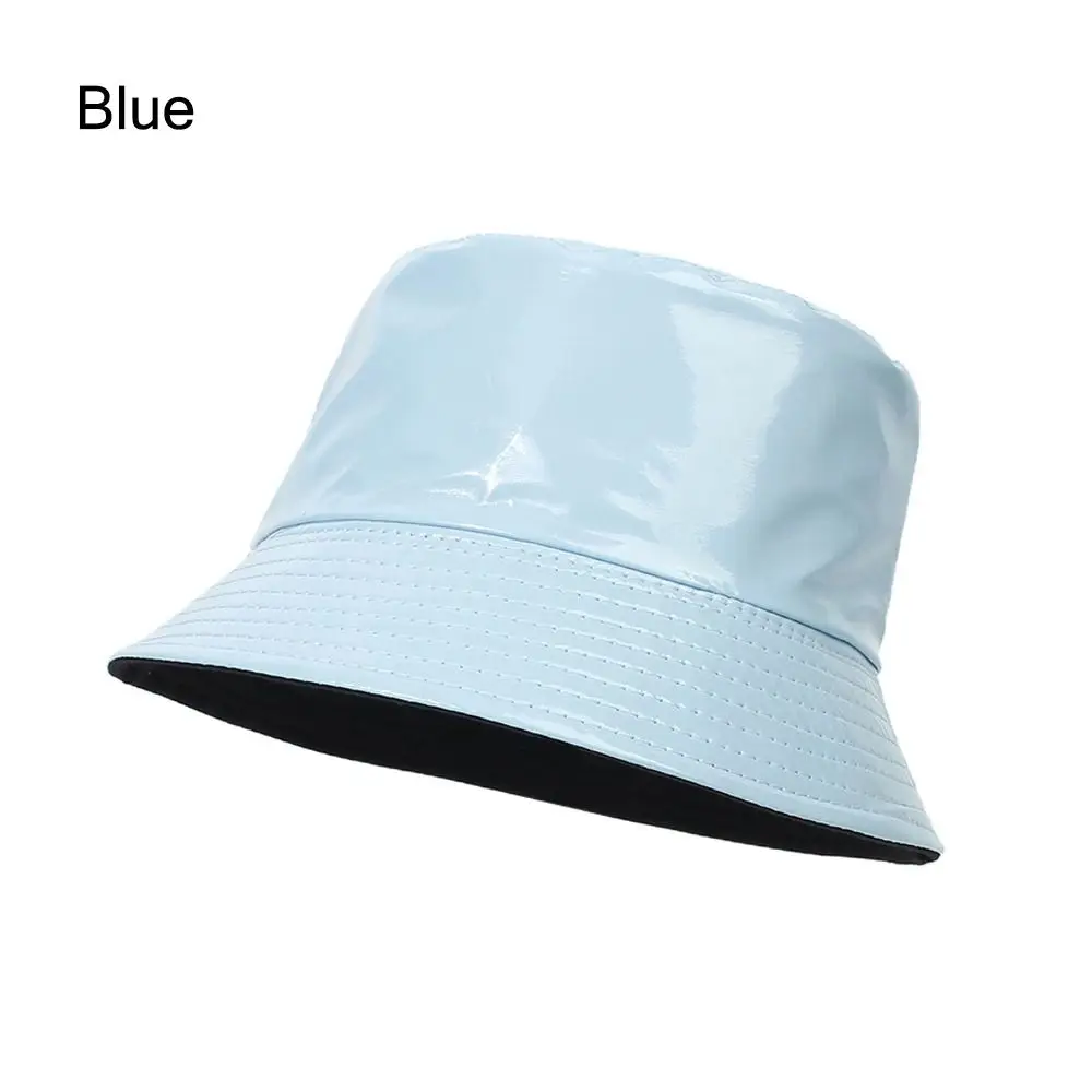 Faux Leather Bucket Hat Women Reversible PU Leather Sun Hat Fashion Autumn Waterproof Fisherman Hat Reversible Sun Bucket Hat