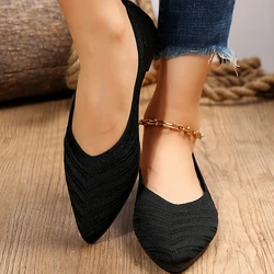 Pointed Toe Flat Shoes Women Solid Color Knitted Slip on Shoes Casual Breathable Ballet Flats Women Loafers Comfort Ladies Shoes