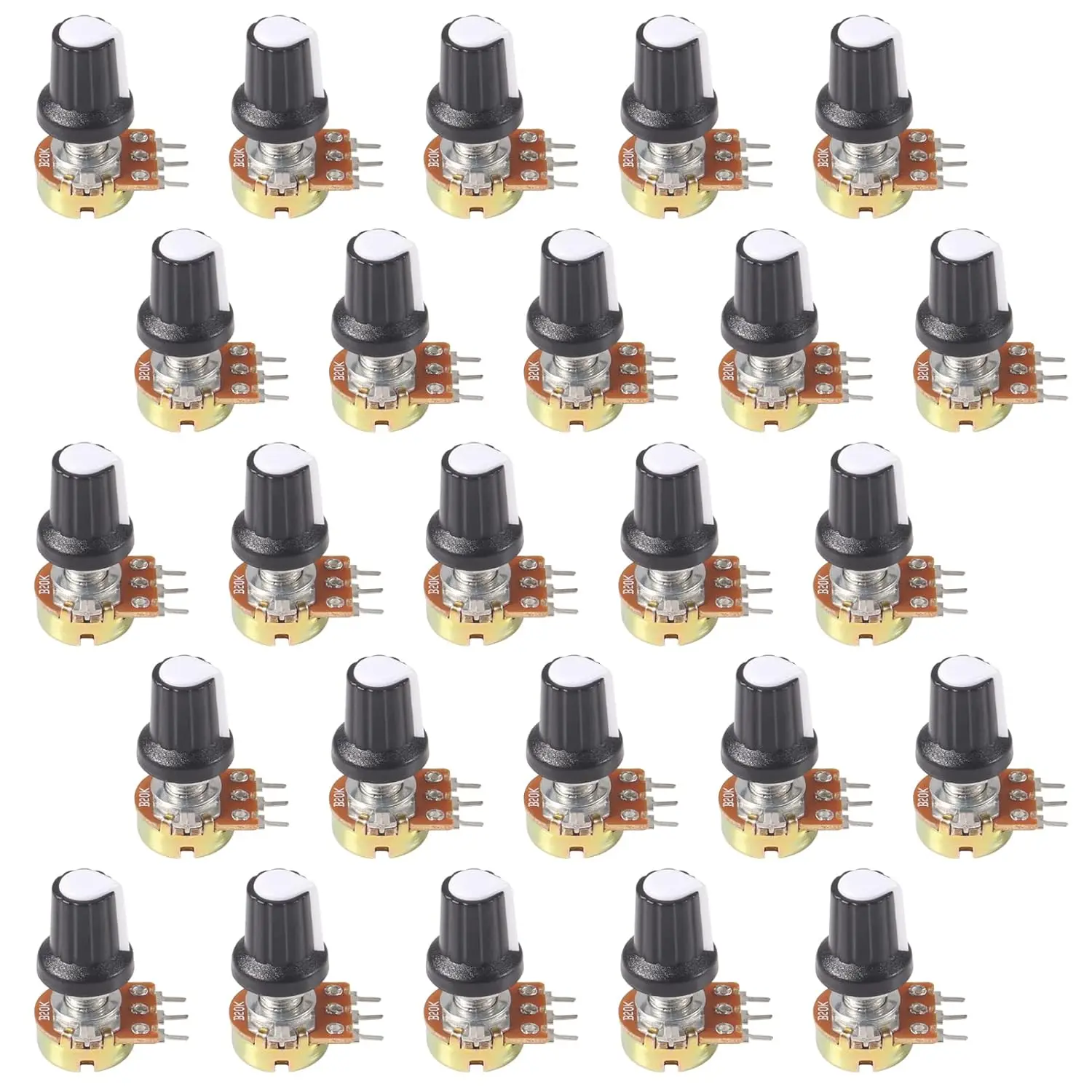 25 комплектов B20K Ом с накаткой, линейный поворотный конический потенциометр WH148 B20K, одношарнирные переменные резисторы, вал 15 мм, 3 контакта, 20K