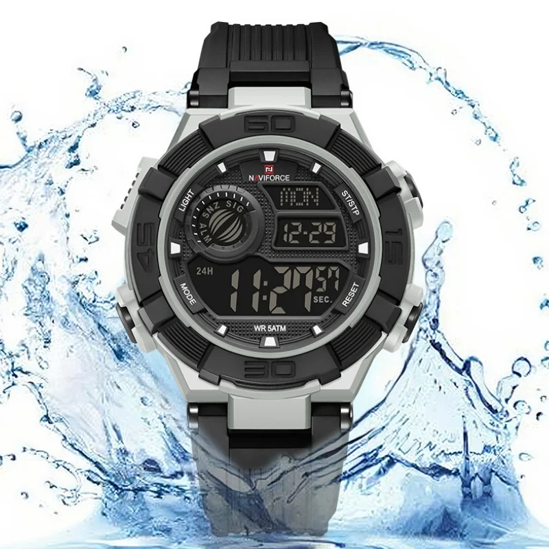 

NAVIFORCE Man's Watch LCD Digital Multifunction 5ATM Waterproof Soft TPU Strap Teenager Sports Outdoor Wristwatch Military Style