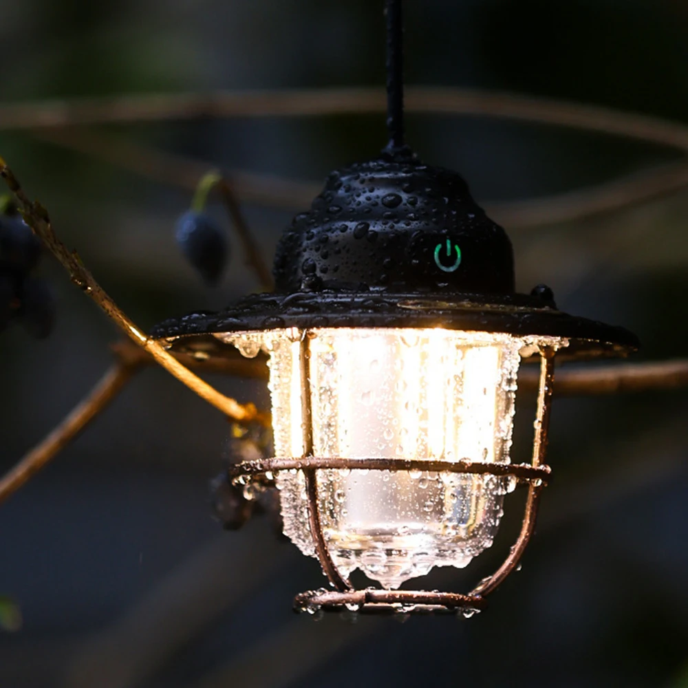 Retro Portable Camping Lantern Lamp Hanging Light USB 3 Modes Dimmable Flashlight Garden Yard Outdoor Emergency Flashlight
