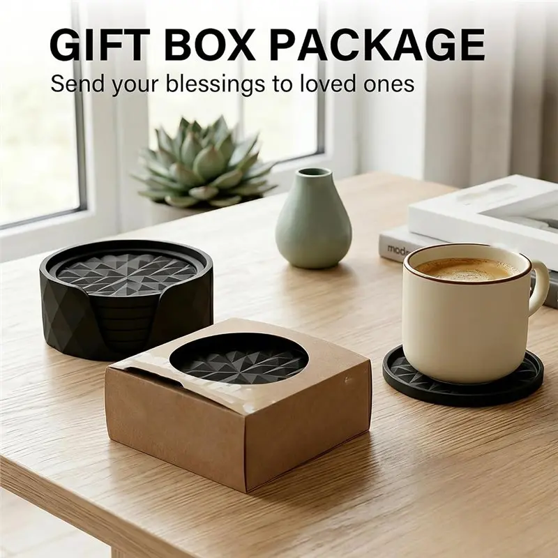 ABDJ-For Yoghurt Lid Set Of 6 Large 10 Cm Silicone Coasters Glasses With Holder For Yoghurt Cups 500 A