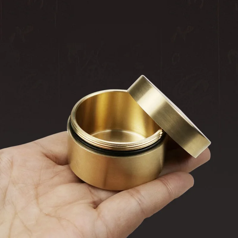 Brass Round Sealed Waterproof Box Outdoor Dustproof Sealed Pill Box Moisture-Proof Pill Box for Jewelry Coin Tea Storage Box